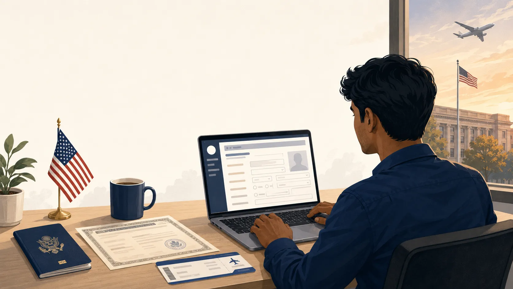 STEM OPT to H-1B visa applicant filling out the DS-160 form before consular interview.