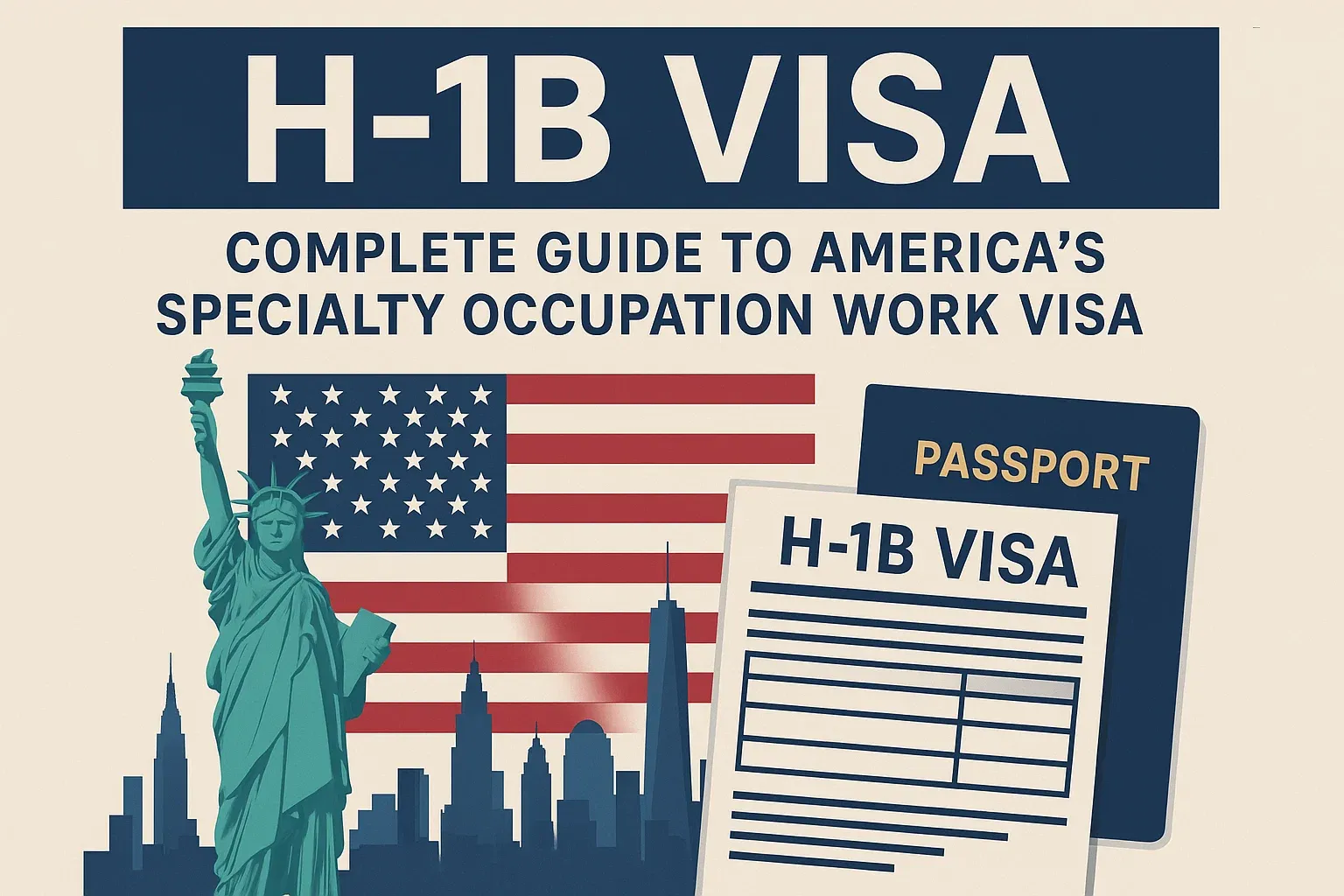 Ilustración de un profesional recibiendo la aprobación de visa H-1B para trabajar en U.S.