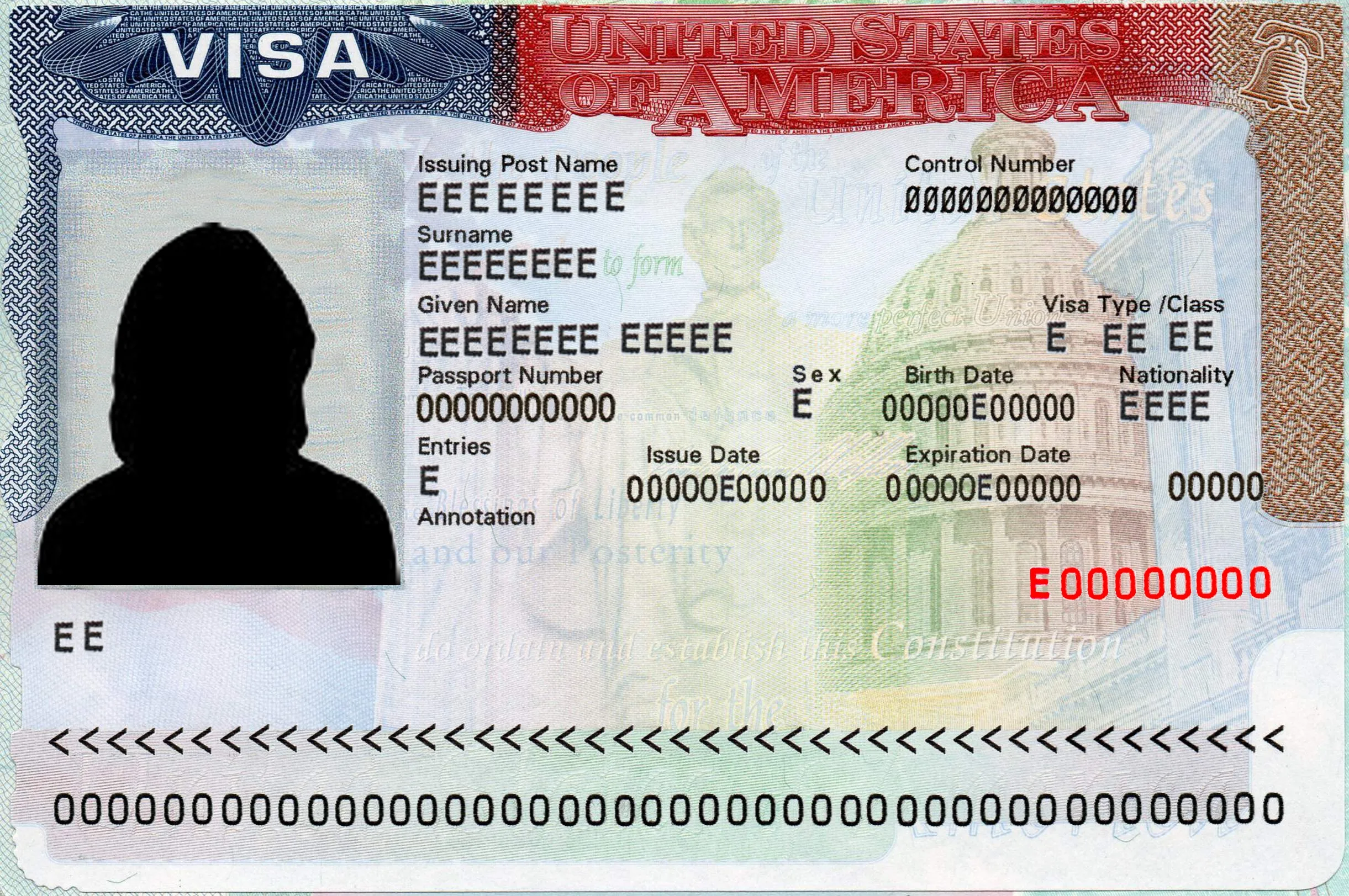 Foto van een voorbeeld U.S.-visum