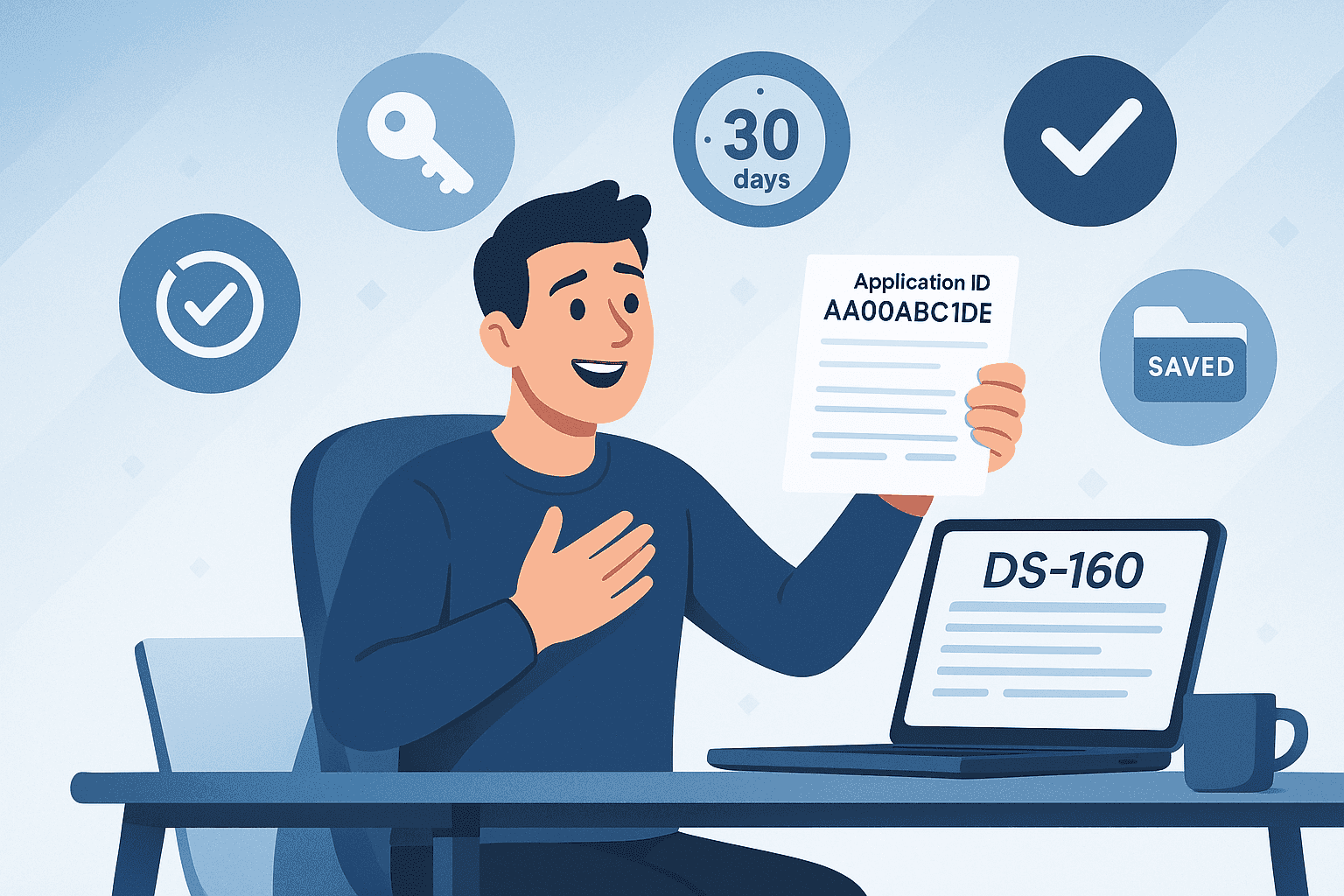 Screenshot of DS-160 application ID recovery process and technical troubleshooting for US visa applicants.